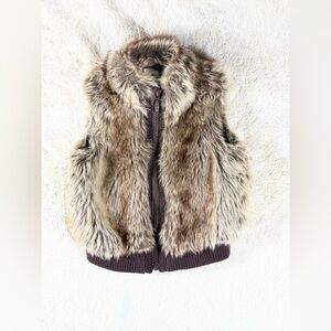 Starting Out Plush Faux Fur Vest - Brown and Cream